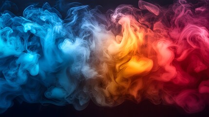 Dramatic and Moody Atmospheric Abstract Background Featuring Colorful Swirling Smoke and Fog in Bold Red Orange Yellow and Blue Hues