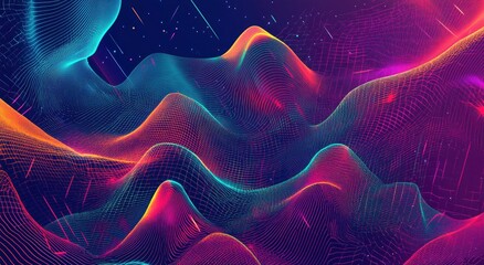 Obraz premium Abstract Colorful Waves: A Vibrant Gridded Landscape