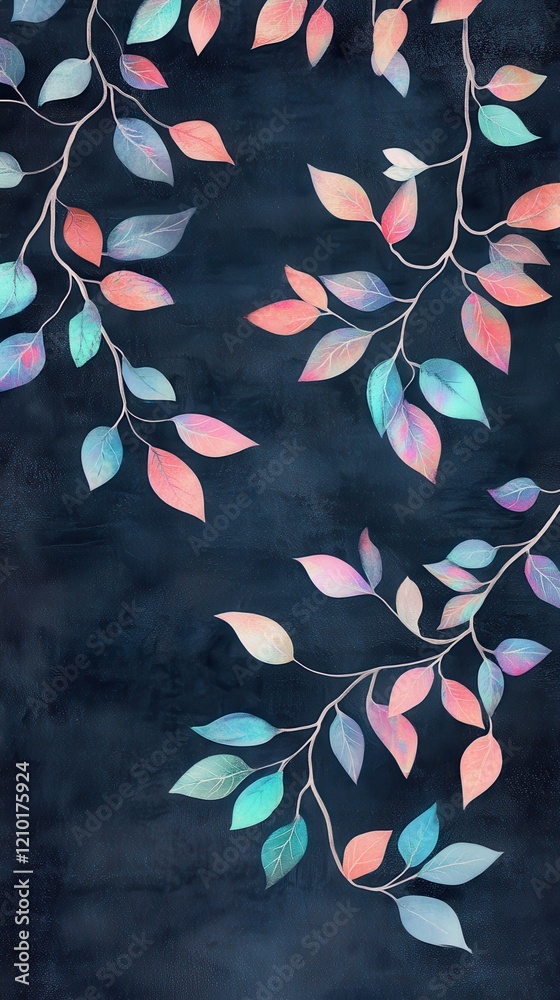 Aufkleber Branches with iridescent leaves creating a captivating display against a dark backdrop