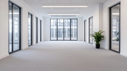 Fototapeta premium Bright, modern and empty office space maximizing natural light