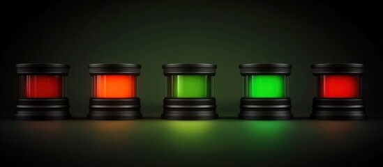 Illuminated Cylinders Red, Green Status Indicators on Dark Background