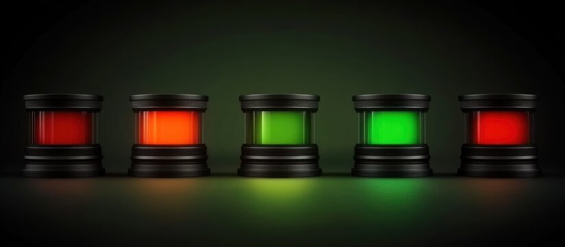 Illuminated Cylinders Red, Green Status Indicators on Dark Background
