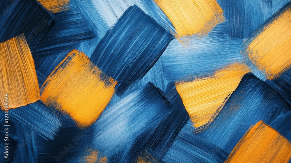 Aufkleber Abstract blue and yellow pencil strokes create a textured canvas with dynamic patches and bold contrasts