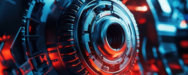 Futuristic Machine Close-Up: Glowing  Cyberpunk Technology