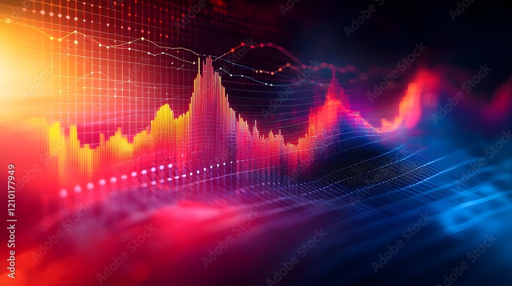 Aufkleber Bright and modern data visualization with dynamic line and bar charts in vivid colors displayed over a soft grid background for clarity and emphasis on financial analytics and business intelligence