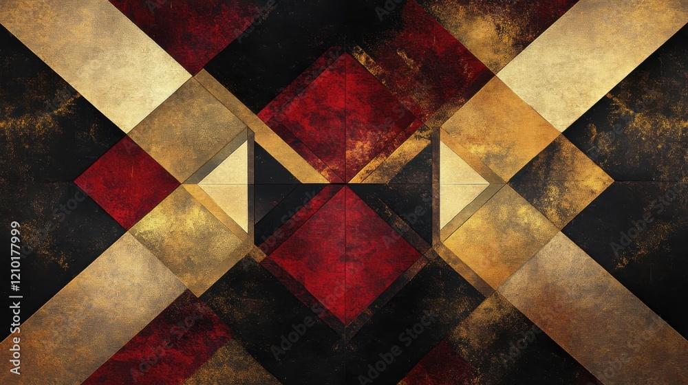 Poster abstract geometric composition featuring layered shapes in bold colors and textures