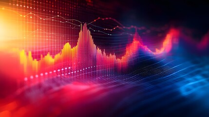 Bright and modern data visualization with dynamic line and bar charts in vivid colors displayed over a soft grid background for clarity and emphasis on financial analytics and business intelligence