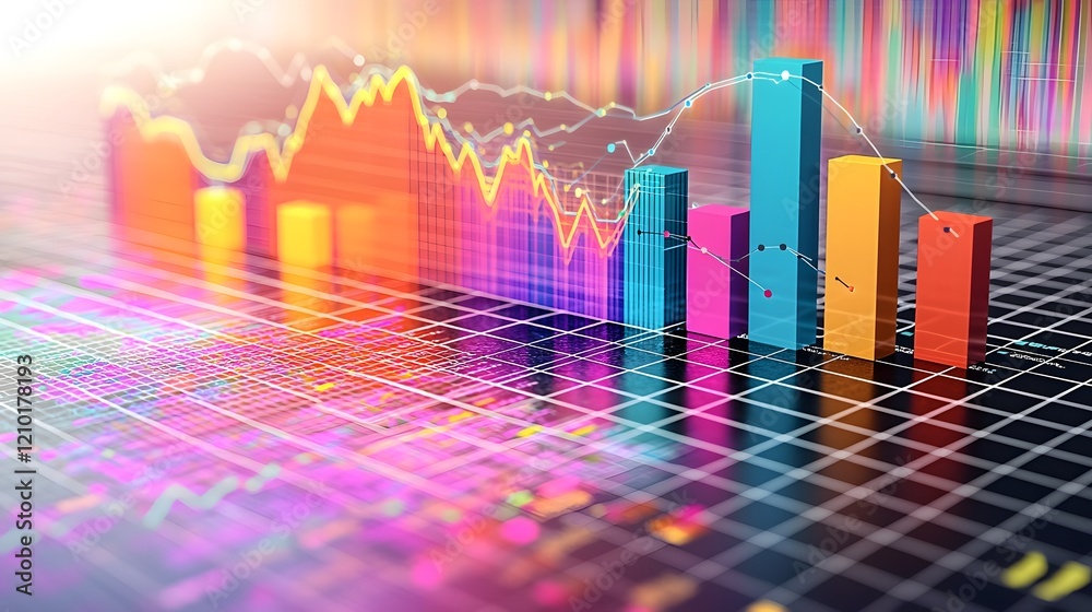 Poster Captivating and visually striking data visualization featuring a vibrant array of dynamic line and bar charts graphs and infographic elements arranged neatly over a faint grid background