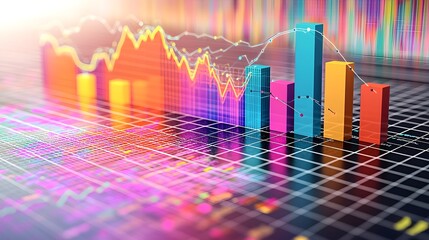 Captivating and visually striking data visualization featuring a vibrant array of dynamic line and bar charts graphs and infographic elements arranged neatly over a faint grid background