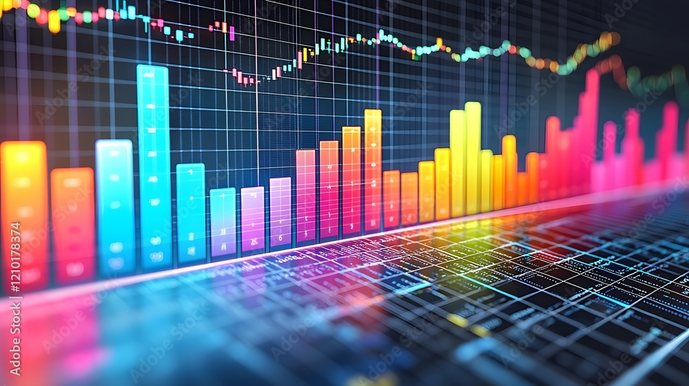 Poster Sleek and clean visual of colorful line and bar charts layered dynamically on a subtle grid background creating a professional and informative data visualization for business finance and analytics