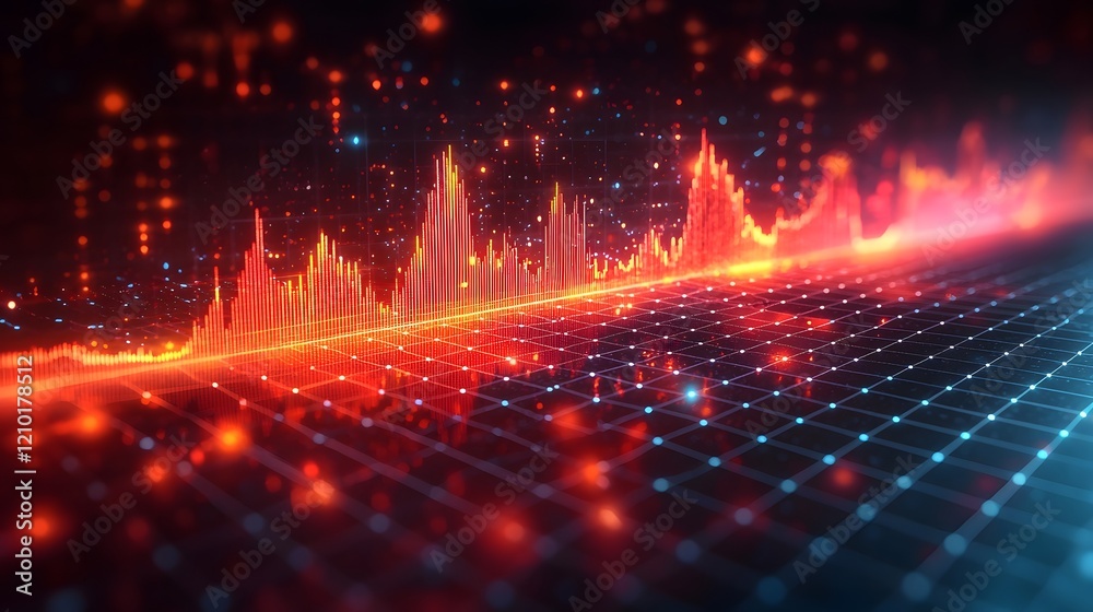 Aufkleber Vibrant and professional digital data visualization with dynamic lines bars and curves set against a soft grid background for a clean and organized appearance