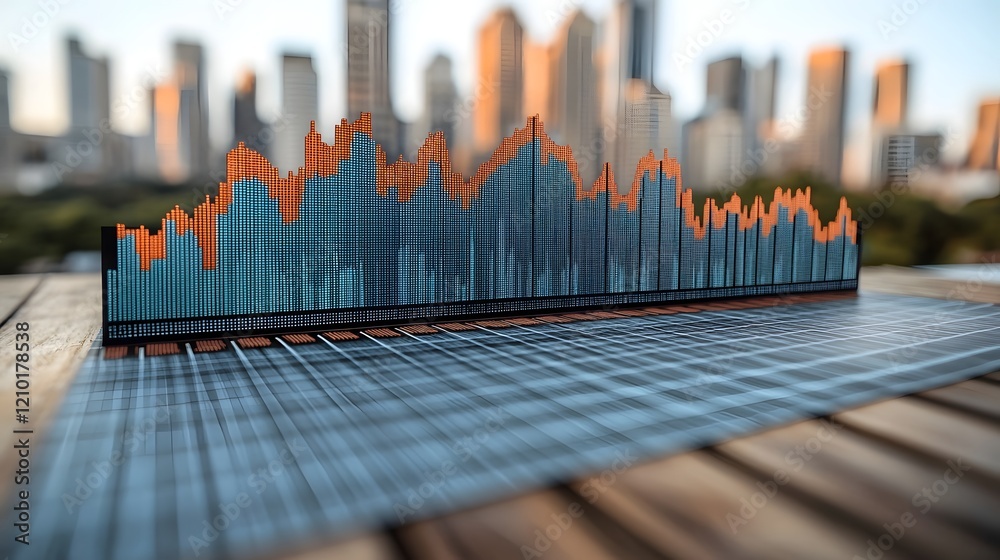Fototapete Vibrant and dynamic data visualization charts with bar and line graphs set against a soft grid background creating a clean and organized appearance for financial reports analytics