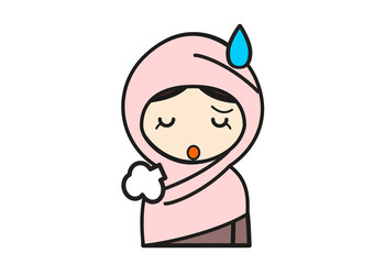 ため息をつくヒジャブを着けたイスラム教徒女性