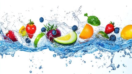 Fresh Fruit Splashing in Water