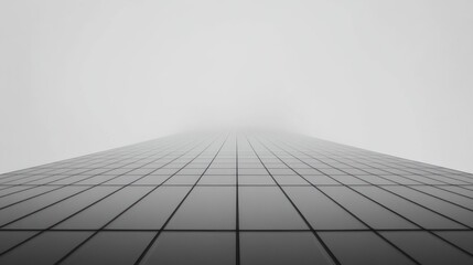 Foggy city skyscraper, low angle, vanishing point, abstract, business