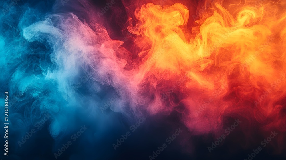 Aufkleber Vivid swirling fog and smoke in a bold cinematic composition of red orange yellow and blue hues creating a mesmerizing and captivating abstract background
