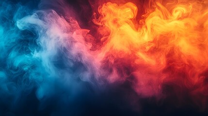 Fototapeta premium Vivid swirling fog and smoke in a bold cinematic composition of red orange yellow and blue hues creating a mesmerizing and captivating abstract background