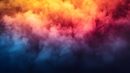 Atmospheric cinematic fog and smoke swirling in rich red yellow orange and blue colors creating a dynamic ethereal and visually captivating background