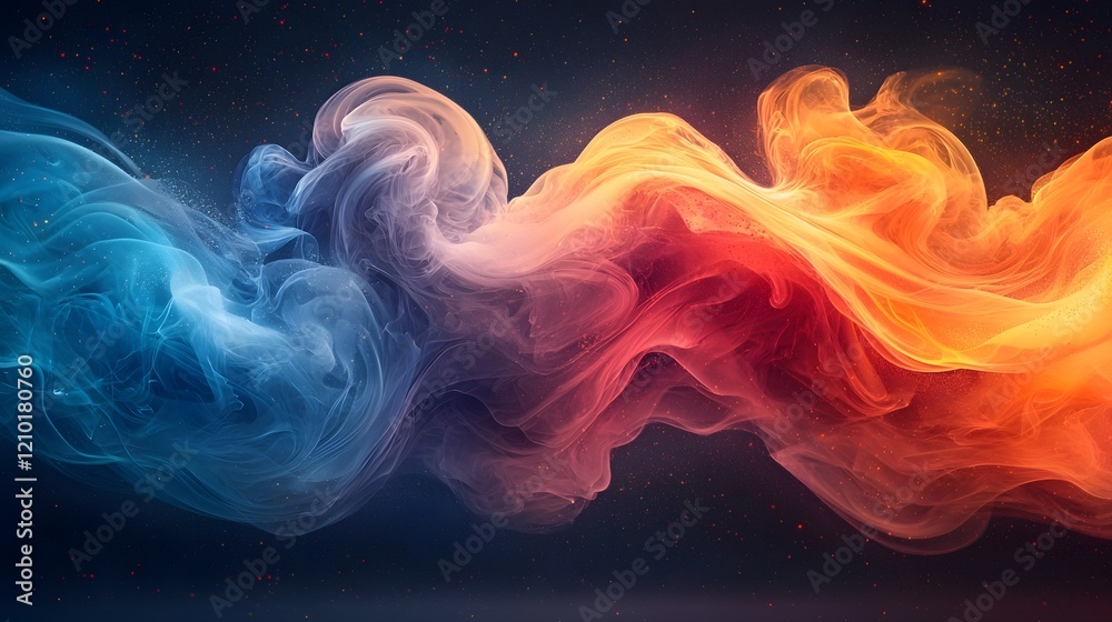 Fototapete swirling smoke and fog in warm and cool tones of red yellow orange and blue create a dynamic and abs