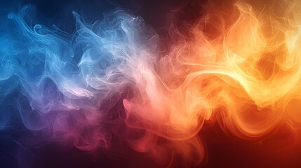 Fototapeta premium Captivating abstract background featuring swirling billowing smoke and fog in a mesmerizing blend of warm and cool tones including red yellow orange and blue This dynamic fluid