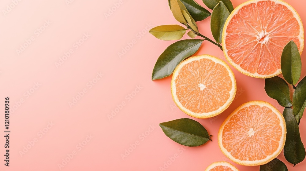 Poster bright and refreshing citrus slices with green leaves on a soft peach background showcasing vibrant 