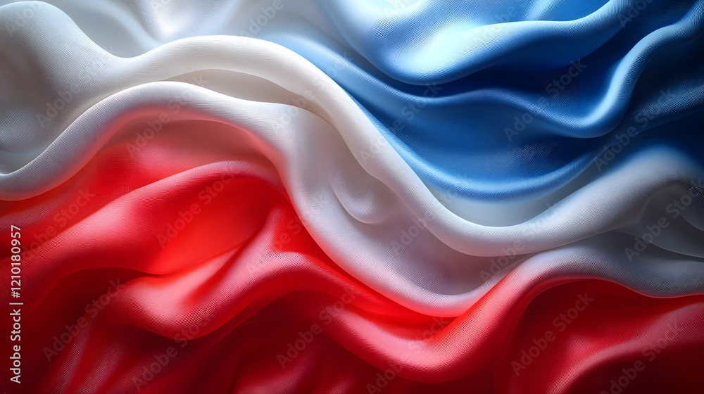 Poster Soft and elegant abstract flag with a silk like texture highlighted in vibrant red white and blue tones gently waving and flowing in the wind to create a dynamic patriotic