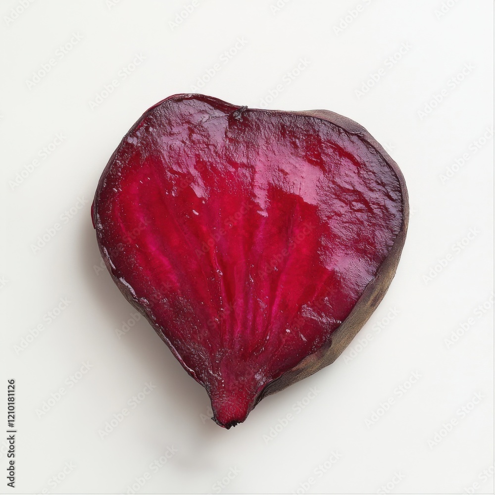 Poster Deep red roasted beet slice on a light background showcasing its vibrant color and texture for food enthusiasts