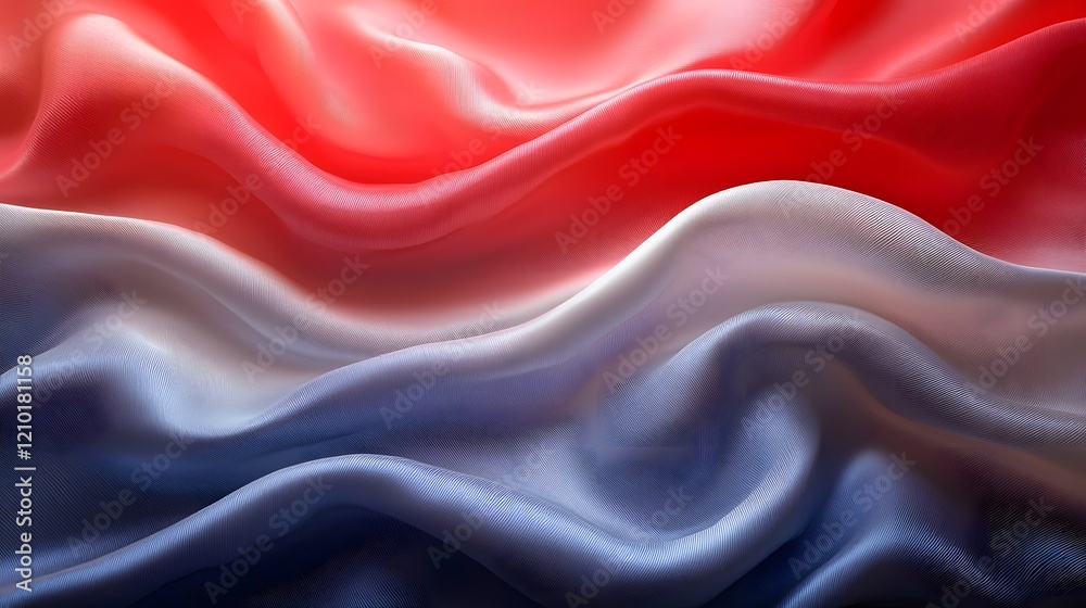 Poster Soft and elegant abstract flag with a silk texture highlighted in red white and blue tones gently waving in the wind  A captivating and serene patriotic design with a modern fluid