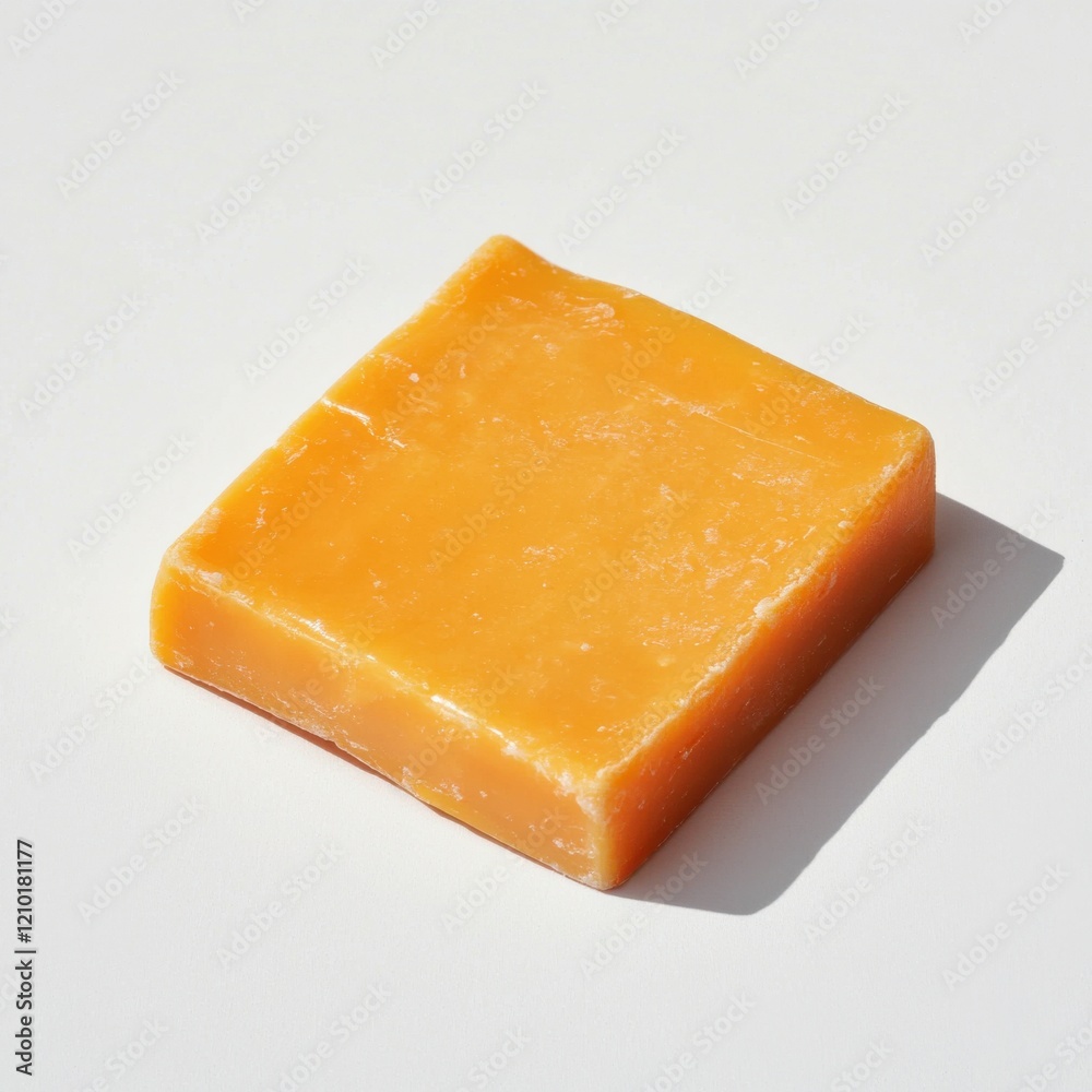 Poster sharp cheddar cheese slice on a clean white surface showcasing its vibrant orange color and smooth t