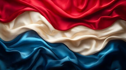 Elegant flowing silk textured abstract flag in bold red white and blue hues appearing to wave and billow naturally in the wind  This digital image has a dynamic decorative