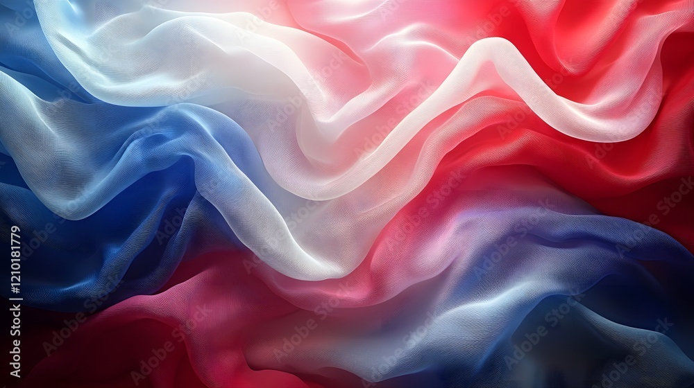 Poster Elegant and abstract flag inspired background in a beautiful combination of red white and blue tones featuring a soft silk like texture and a gentle flowing wave effect for a visual
