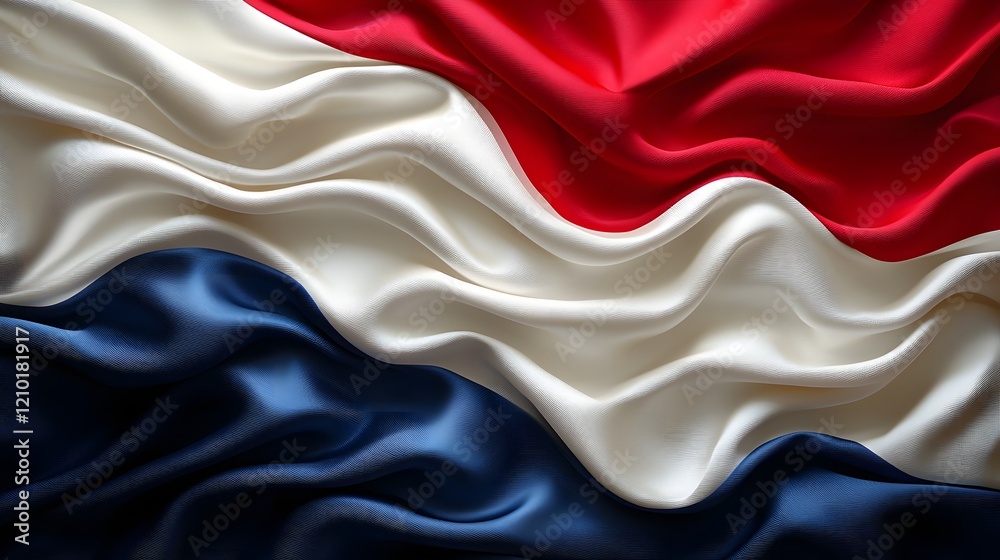 Poster Flowing and Captivating Abstract Background with Flag Inspired Silk Texture in Vibrant Red White and Blue Tones  Elegant Satin Like Material Creating a Mesmerizing Dreamy Atmosphere