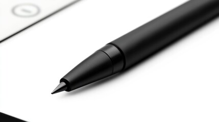 Fototapeta premium Black pen, close-up, white background, tablet, writing