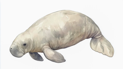 Fototapeta premium A clean and simple watercolor illustration of a manatee