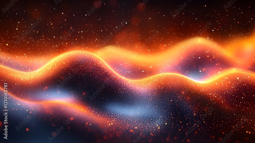 Aufkleber Mesmerizing abstract background featuring a dynamic flow of colorful light stripes on a dark orange and black gradient creating a glowing shimmering and ethereal visual effect