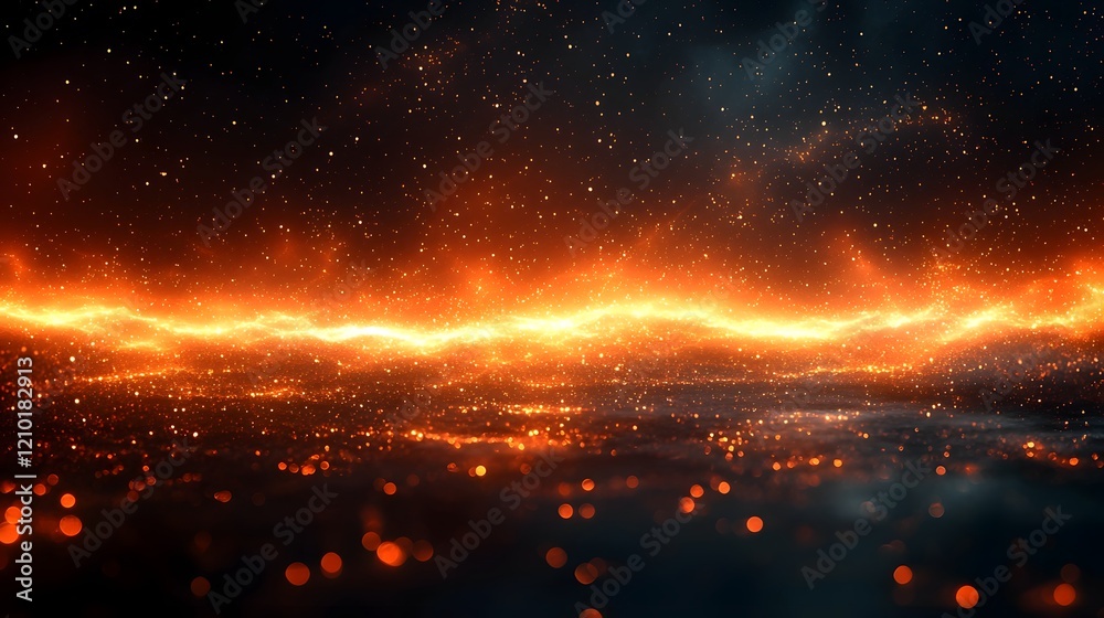 Aufkleber Vibrant abstract background with softly glowing horizontal light lines against a blurred dark orange and black gradient  Futuristic digital and energetic visual design with a dynamic
