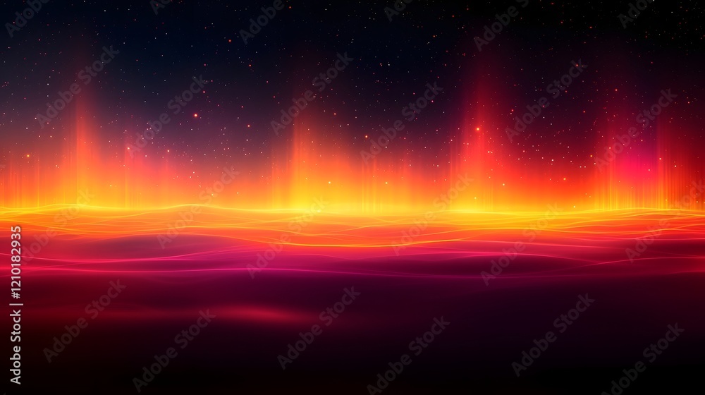 Poster Breathtaking abstract background featuring vibrant horizontal light lines glowing softly against a blurred gradient of dark orange and black colors creating a dynamic ethereal