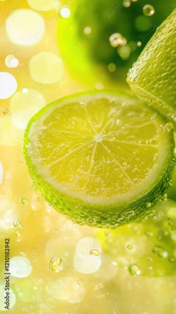 Poster Slices of lime splash joyfully in vibrant green and sunny yellow hues creating a refreshing atmosphere