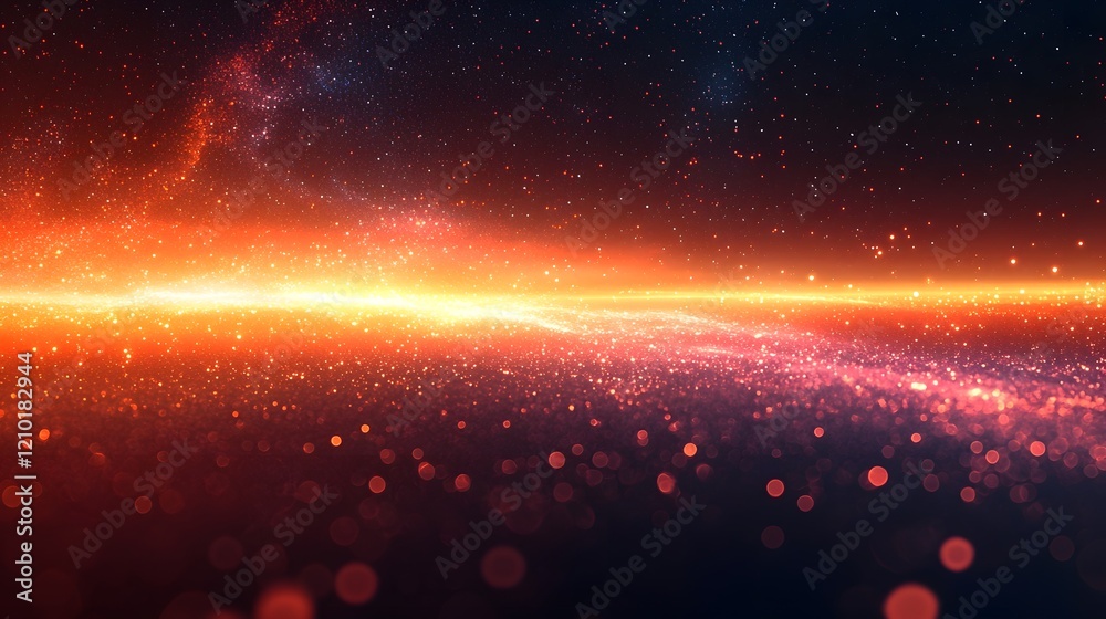 Aufkleber Striking abstract background featuring vibrant horizontal light lines glowing softly against a blurred dark orange and black gradient  This digital has a futuristic technological