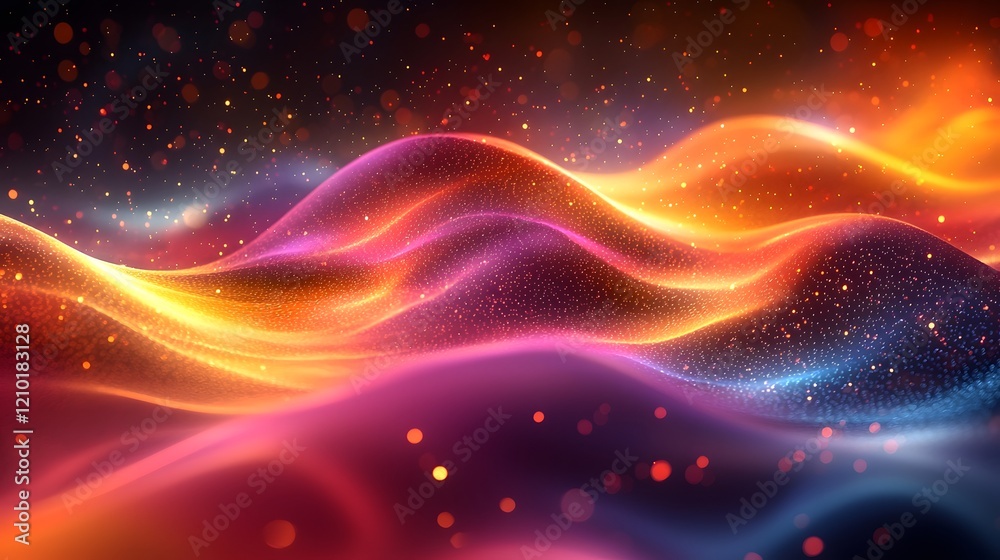 Aufkleber Mesmerizing motion of luminous colorful glowing stripes in a dynamic gradient flow across a blurred abstract background with a captivating ethereal atmosphere