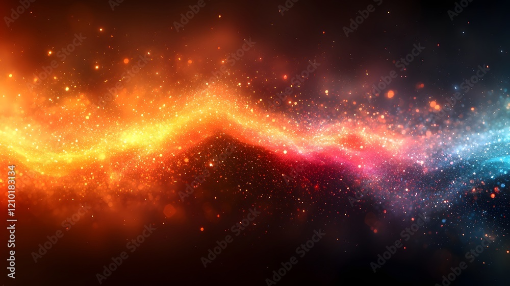 Aufkleber Mesmerizing motion of vibrant glowing multicolored stripes flowing and converging across a dark blurred abstract background with a dynamic gradient effect