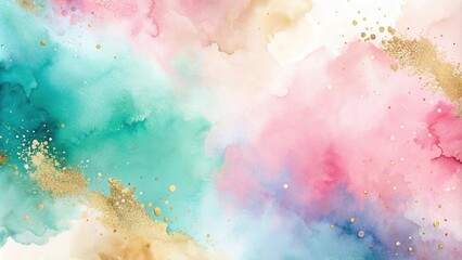 Fototapeta premium Abstract Pastel Watercolor Background with Gold Glitter Splashes