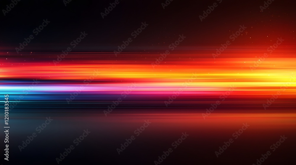 Poster Mesmerizing Colorful Horizontal Glow on Dark Gradient Abstract Background  Soft blurred abstract with vibrant glowing stripes in a dynamic contemporary and visually stunning digital design