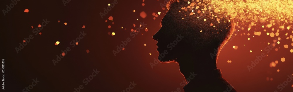 Leinwandbilder mystical profile of a man with a magical explosion of glowing particles in a dark setting