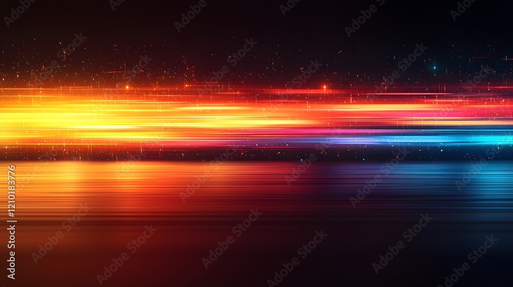 Aufkleber Vibrant flowing stripes of illuminating gradient in a surreal futuristic space with a smooth blurred dark orange and black background