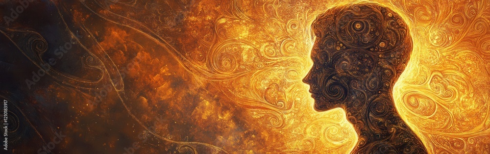Leinwandbilder mystical profile of man filled with intricate patterns and radiant colors in a dreamlike setting