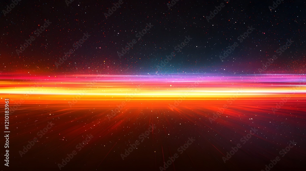 Leinwandbilder Mesmerizing Glowing Stripes in Dynamic Motion on Dark Atmospheric Background  Colorful flowing horizontal lines create a captivating and ethereal visual experience