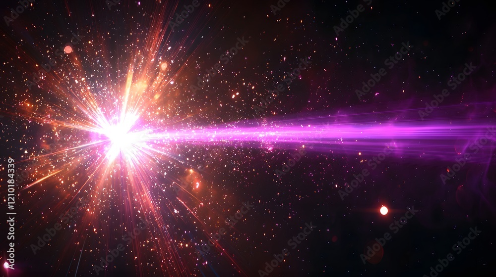Aufkleber A captivating image showcasing a vivid purple laser beam cutting through a dark background with dynamic light rays and radiant flare effects creating a mesmerizing galactic inspired visual