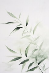 Bamboo leaves in soft green tones, showcasing elegant nature design for modern decor, relaxation themes, wellness concepts, and mindfulness backgrounds.