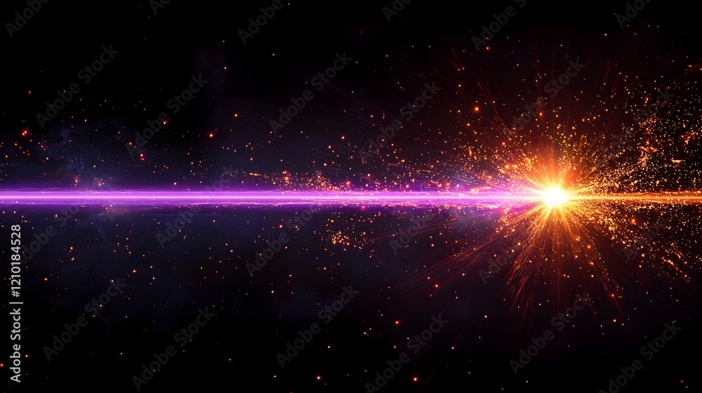 Aufkleber powerful purple laser beam cutting through a dark black backdrop enhanced by intense flare effects b